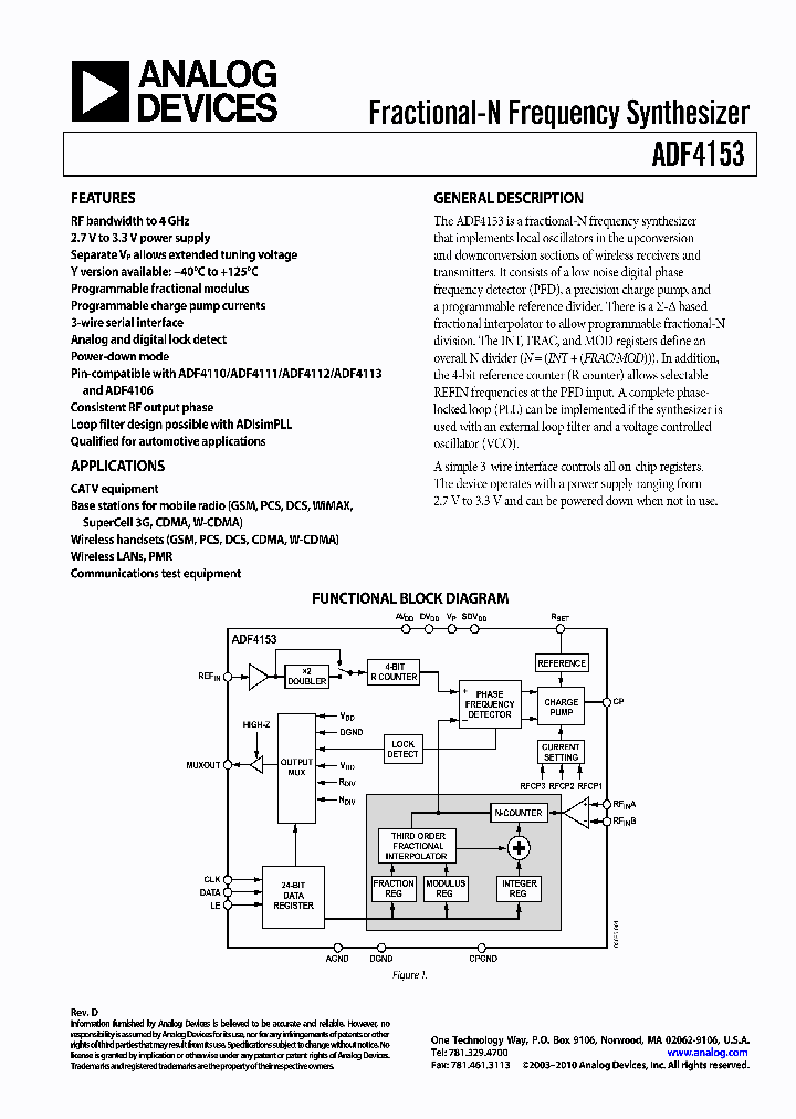 ADF4153YCPZ-RL7_5165808.PDF Datasheet