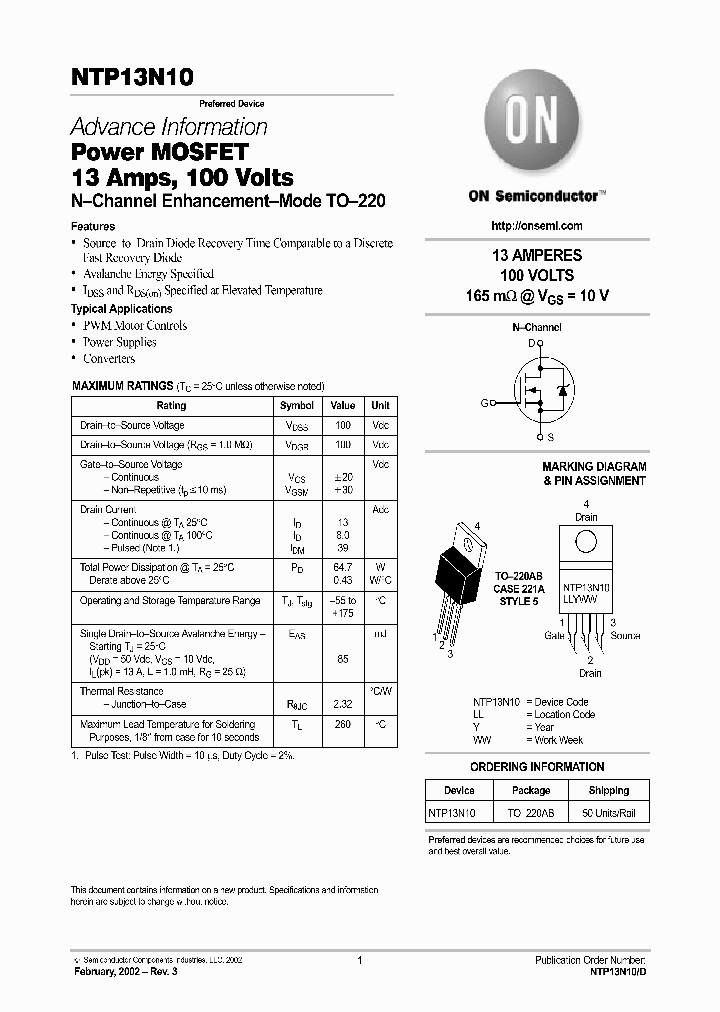 NTP13N10-D_5177573.PDF Datasheet