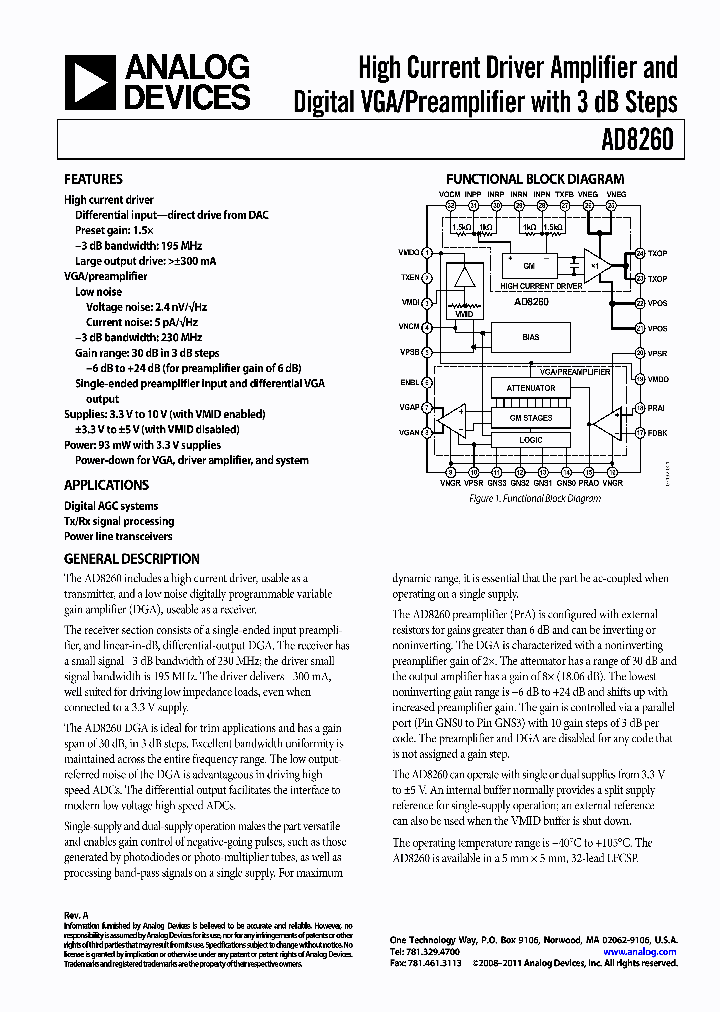 AD8260ACPZ-RL_5184314.PDF Datasheet