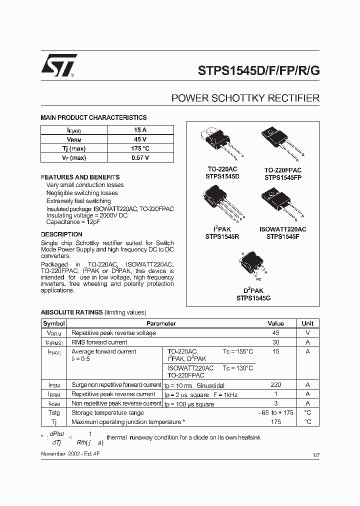 STPS1545FP_5193847.PDF Datasheet