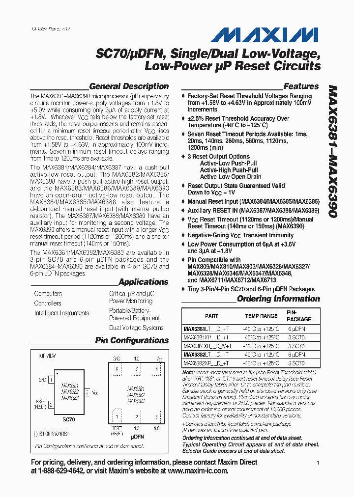 MAX6383XRDT_5202544.PDF Datasheet