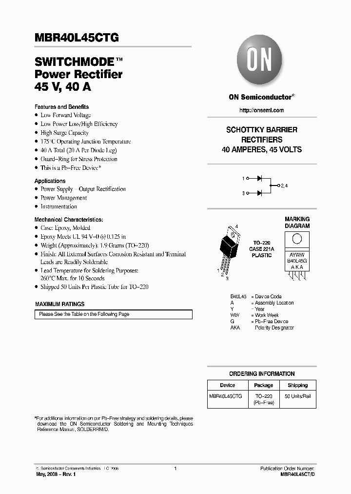 MBR40L45CTG_5206427.PDF Datasheet