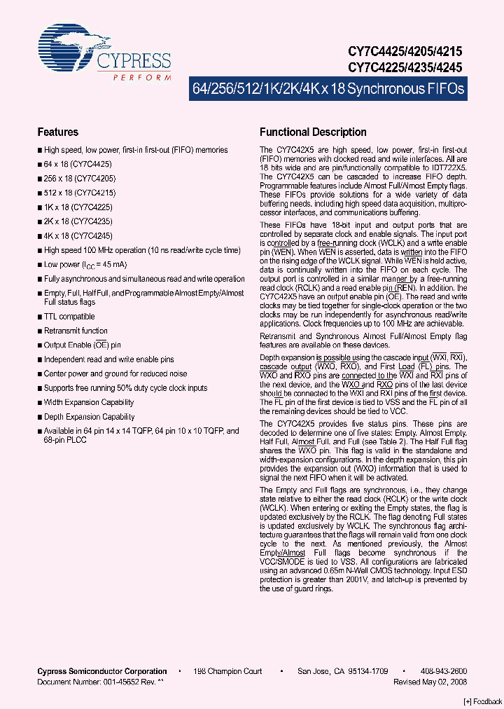 CY7C4245-10AXC_5228635.PDF Datasheet