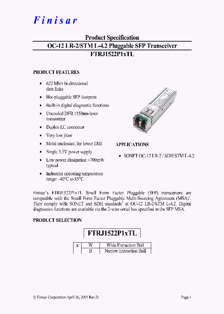 FTRJ1522P1BTL_5229773.PDF Datasheet