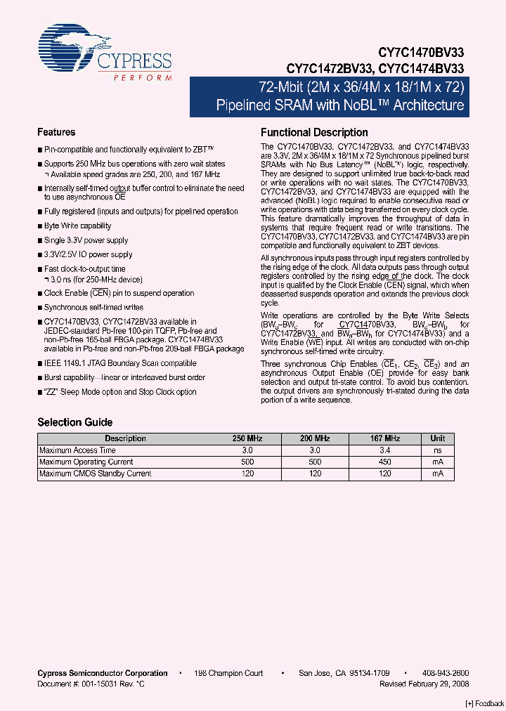 CY7C1474BV33-250BGC_5234773.PDF Datasheet