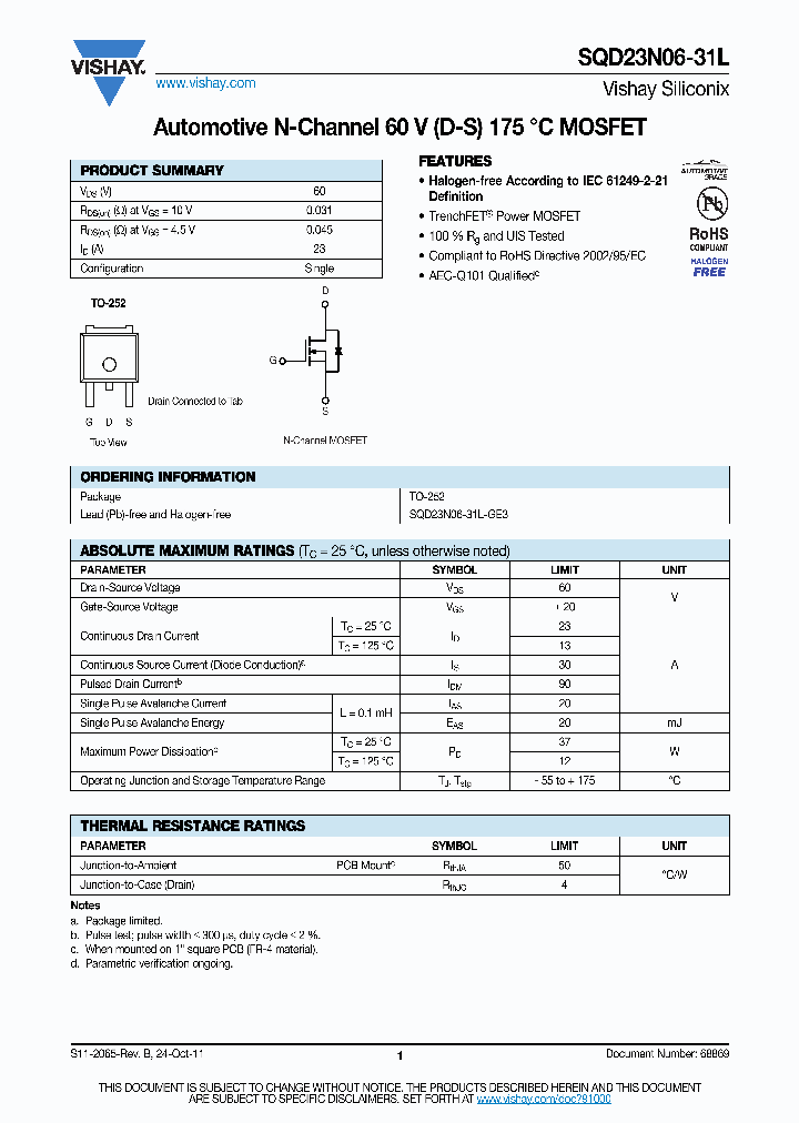 SQD23N06-31L_5267320.PDF Datasheet