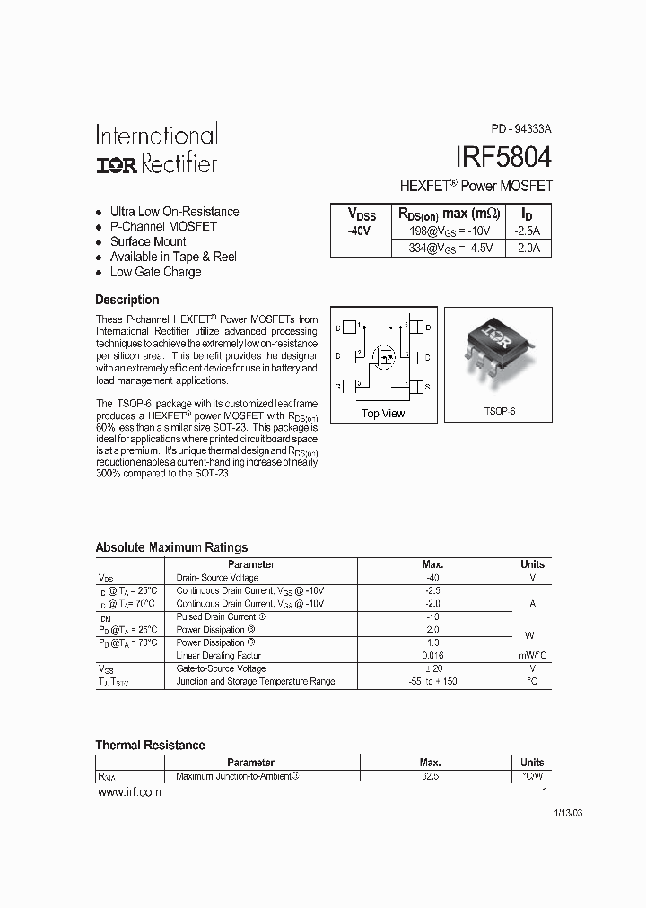IRF5804TR_5294395.PDF Datasheet