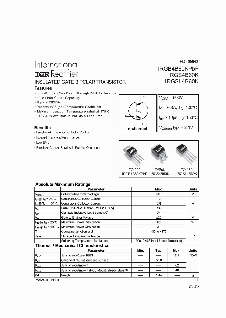IRGB4B60KPBF_5301473.PDF Datasheet