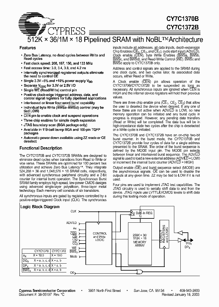 CY7C1370B-200BZC_5304011.PDF Datasheet