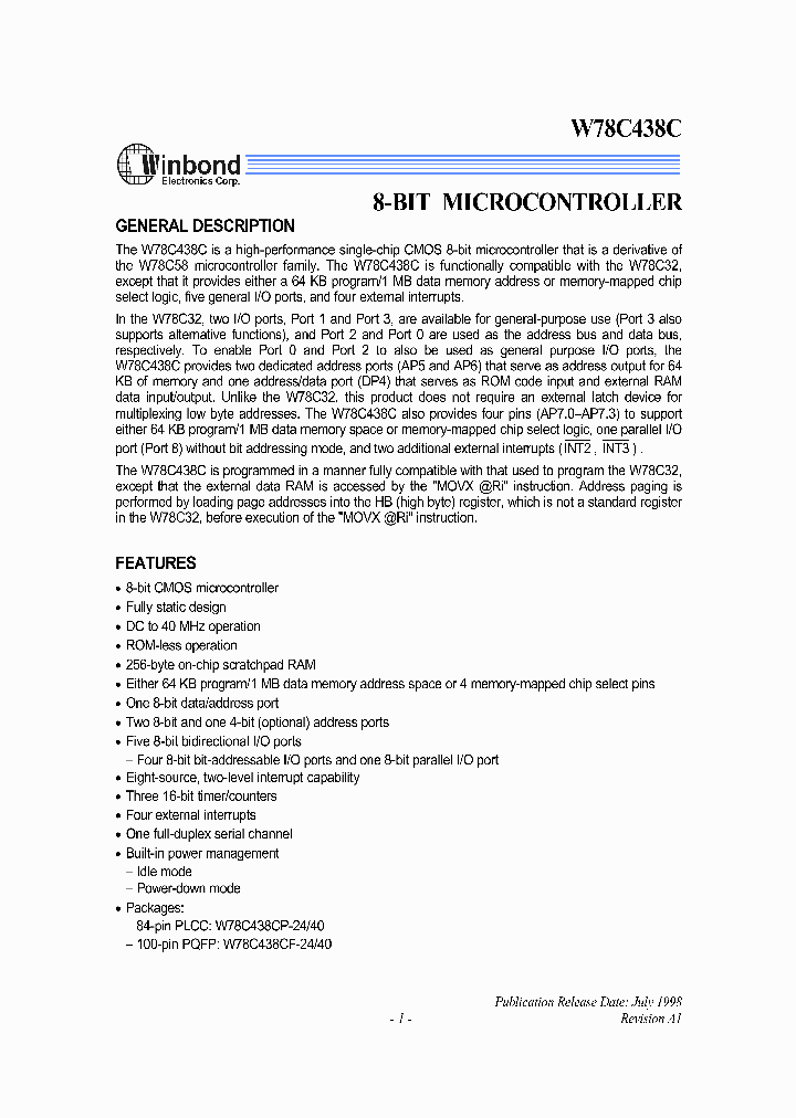 W78C438CPCF_5311242.PDF Datasheet