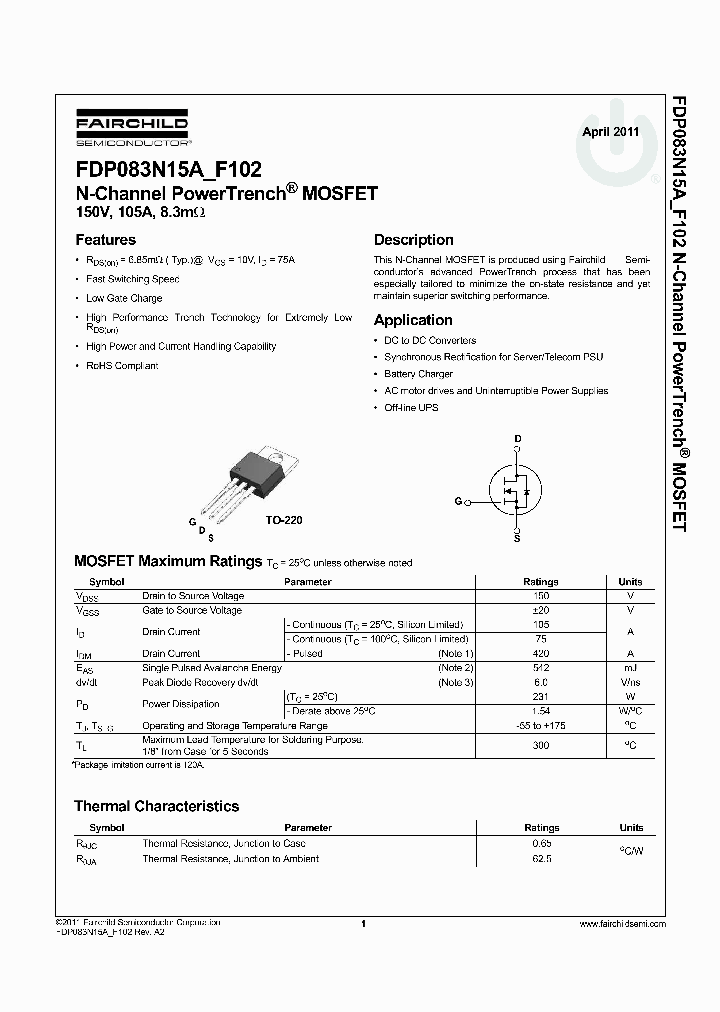 FDP083N15A_5324930.PDF Datasheet