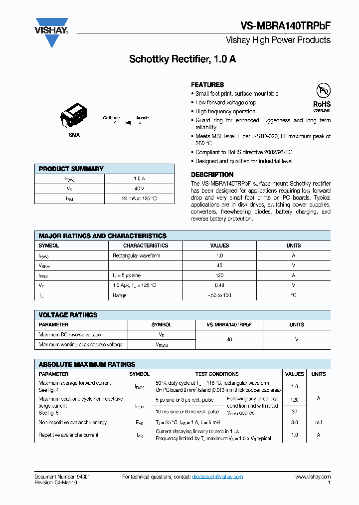 MBRA140TRPBF10_5338842.PDF Datasheet