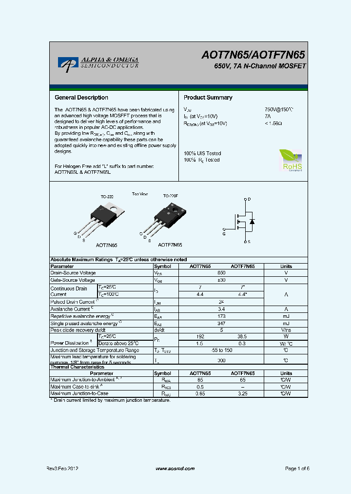 AOTF7N65_5341313.PDF Datasheet
