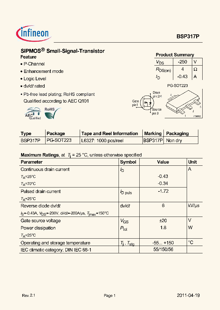 BSP317P11_5358399.PDF Datasheet