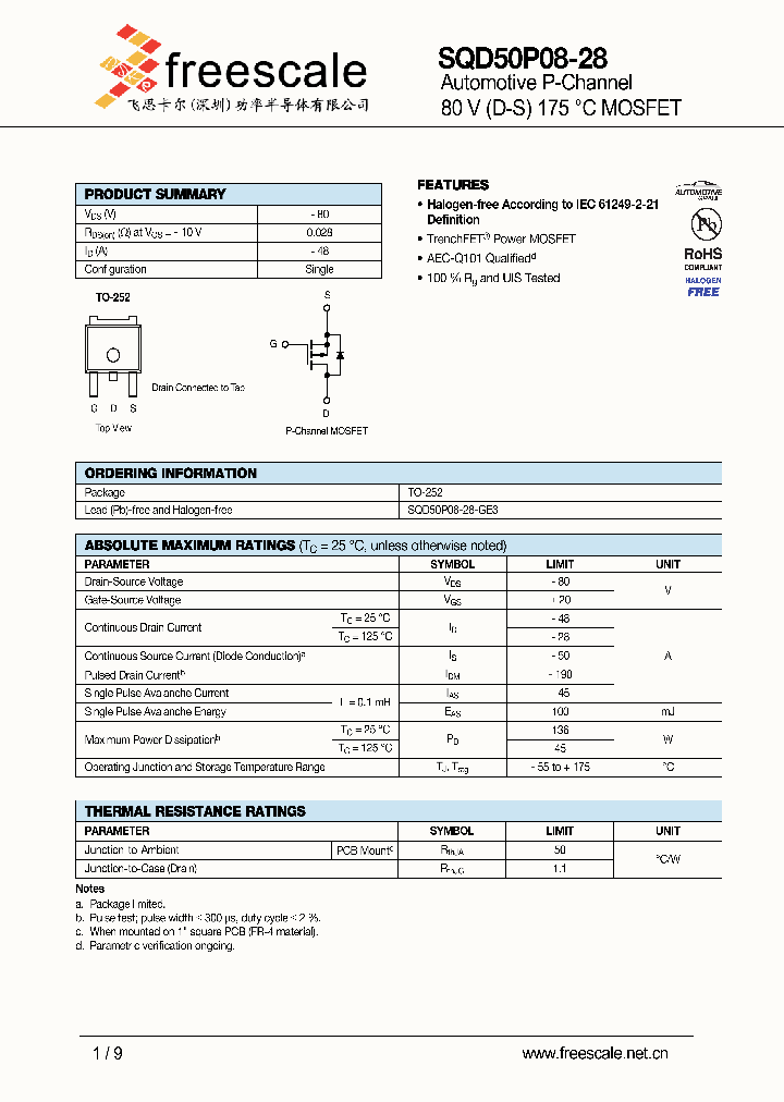 SQD50P08-28_5360630.PDF Datasheet