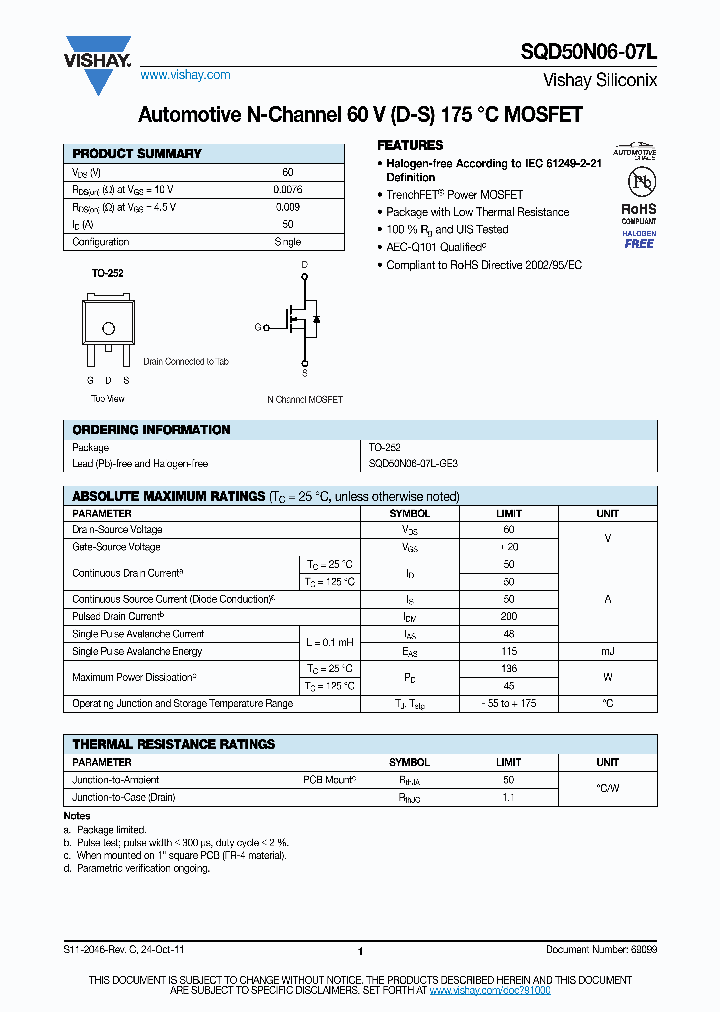 SQD50N06-07L_5360622.PDF Datasheet