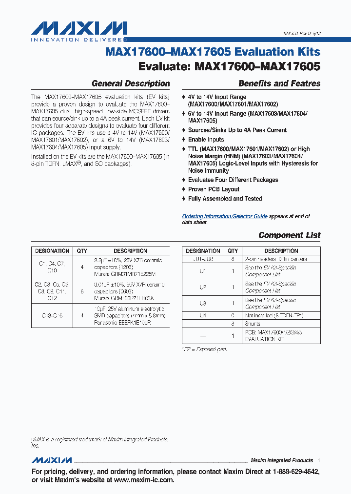 MAX17600EVKIT_5364508.PDF Datasheet