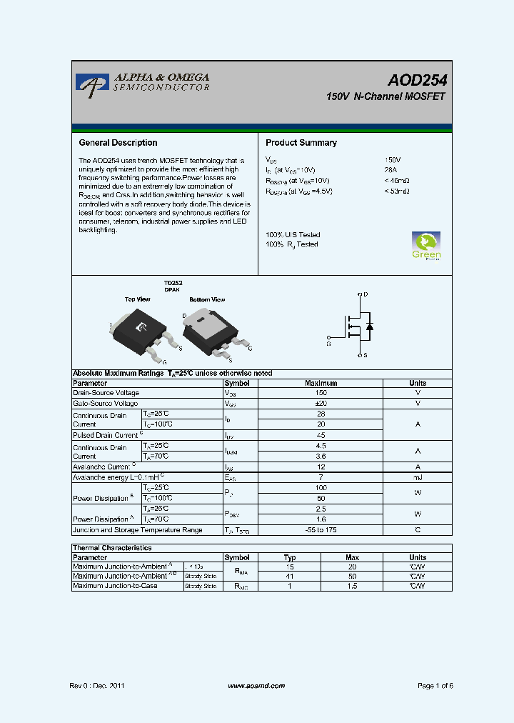 AOD254_5366480.PDF Datasheet