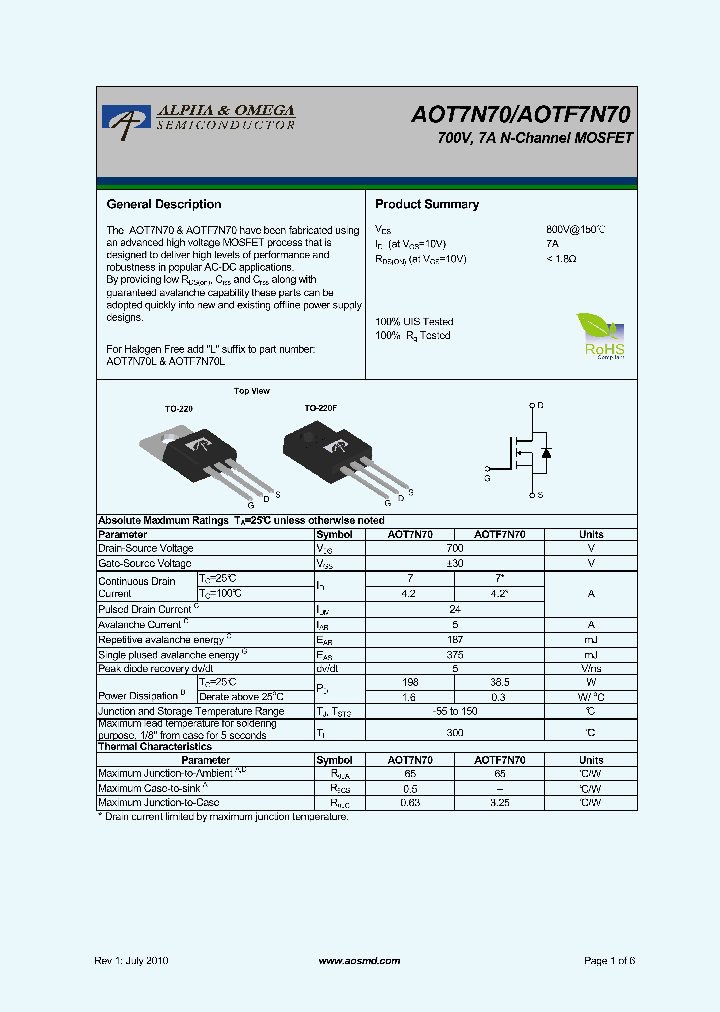 AOT7N70_5377396.PDF Datasheet
