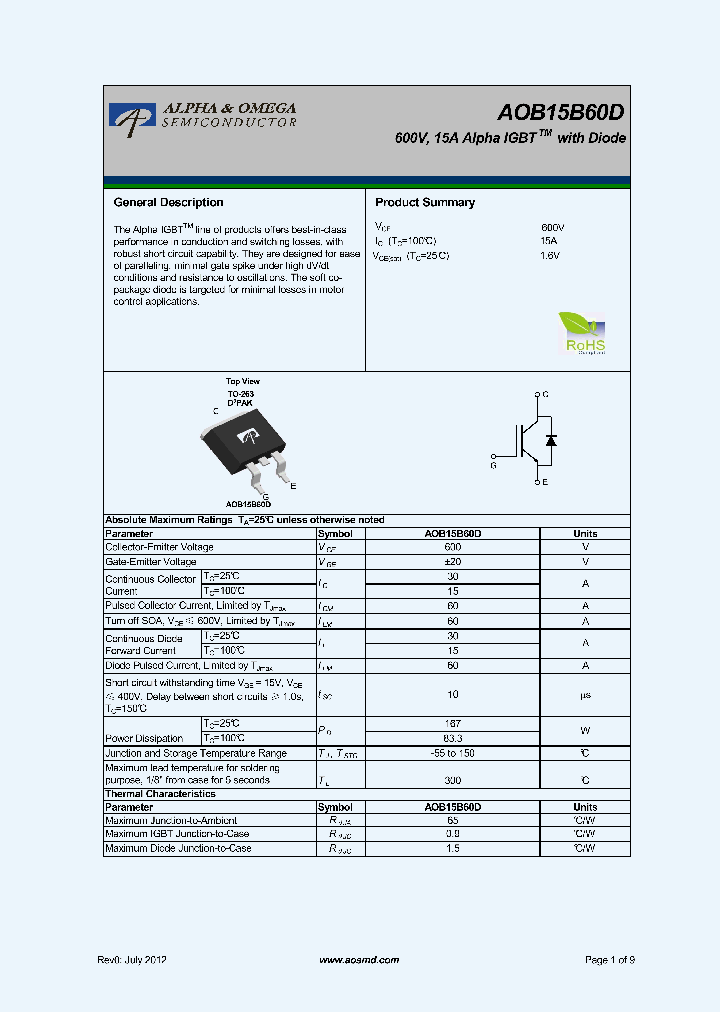 AOB15B60D_5387205.PDF Datasheet