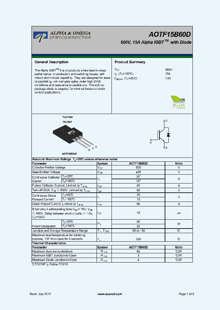 AOTF15B60D_5387207.PDF Datasheet