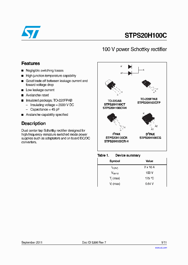 STPS20H100C11_5393309.PDF Datasheet