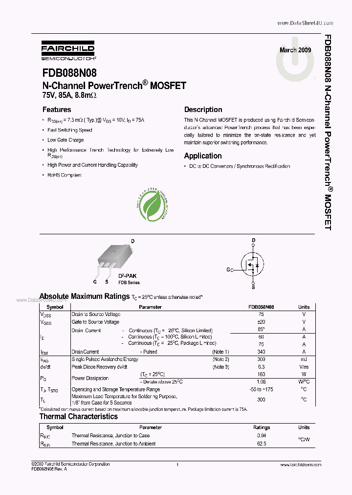FDB088N08_5394526.PDF Datasheet