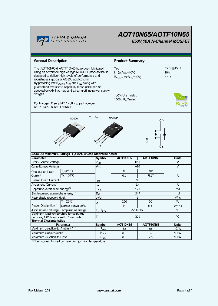 AOTF10N65_5395614.PDF Datasheet