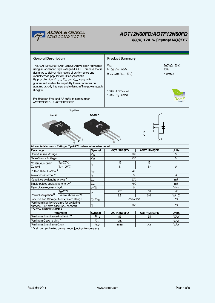 AOTF12N60FD_5395622.PDF Datasheet
