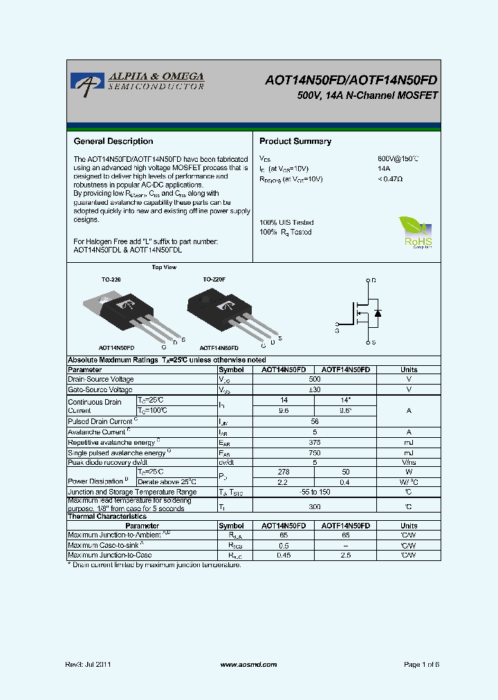 AOTF14N50FD_5395625.PDF Datasheet
