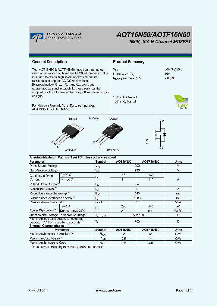 AOTF16N50_5395628.PDF Datasheet