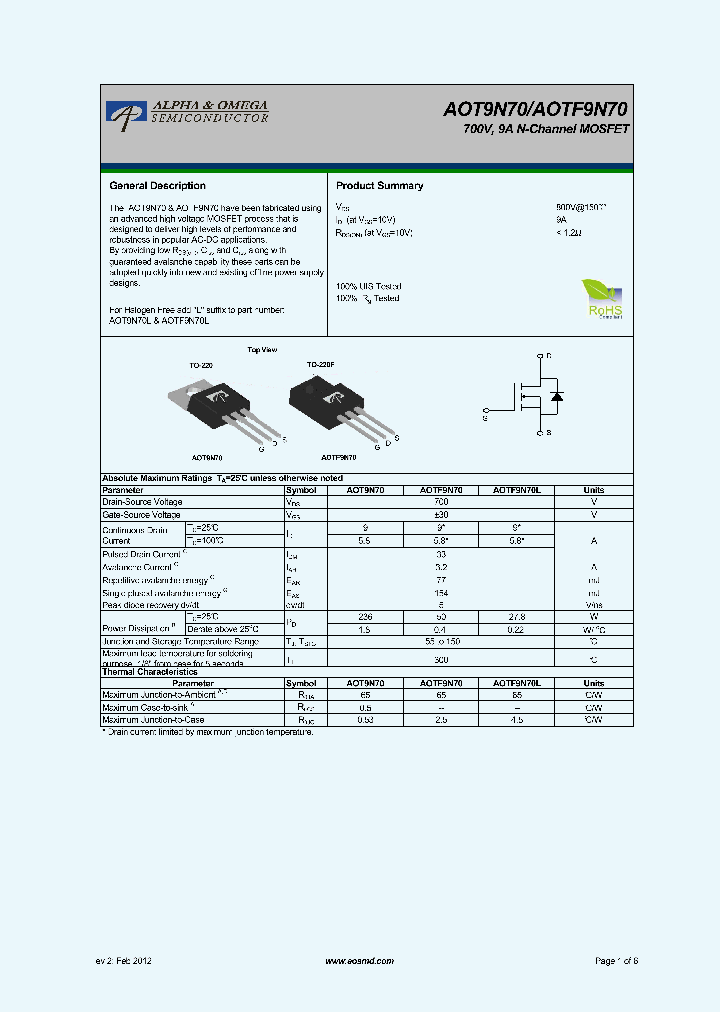 AOT9N70_5395693.PDF Datasheet