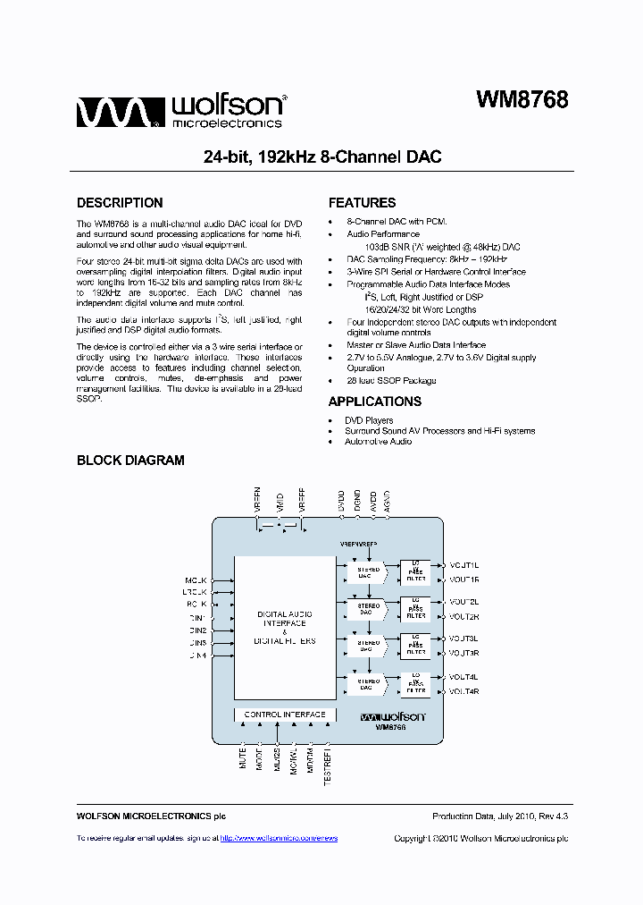 WM8768GEDSRV_5404450.PDF Datasheet