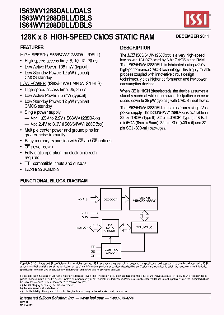 IS63WV1288DALLDALS_5406833.PDF Datasheet