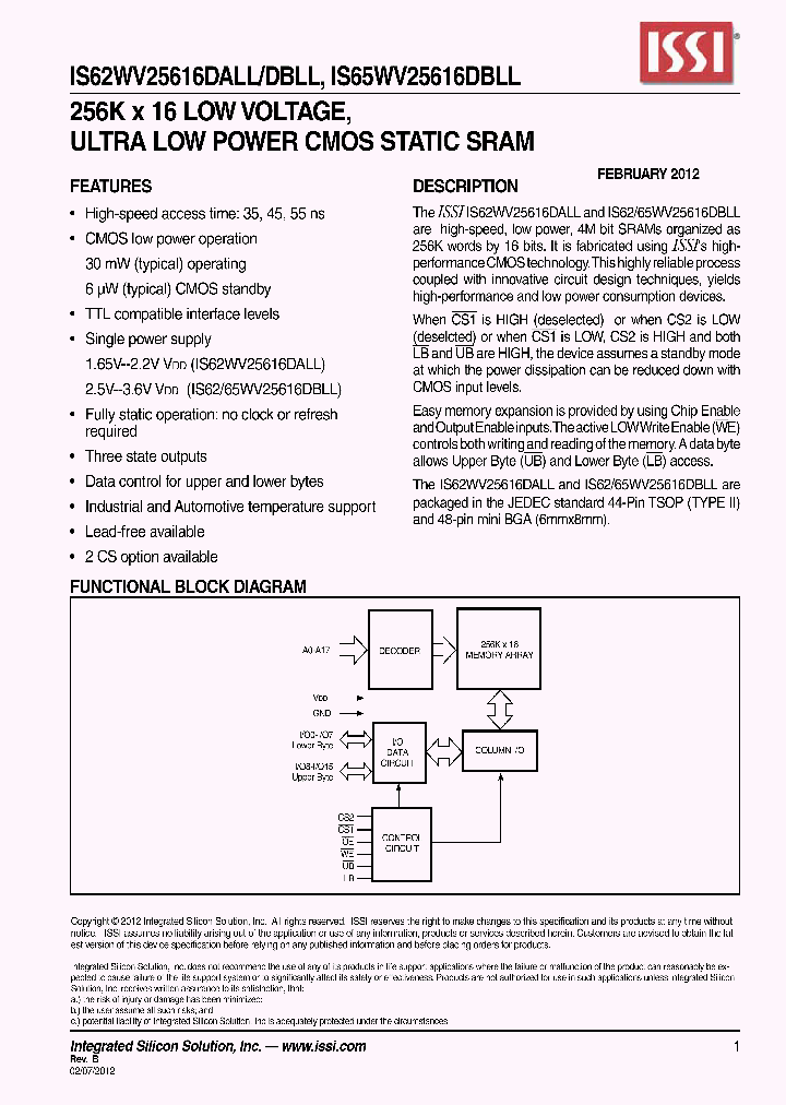IS62WV25616DALLDBLL_5406839.PDF Datasheet