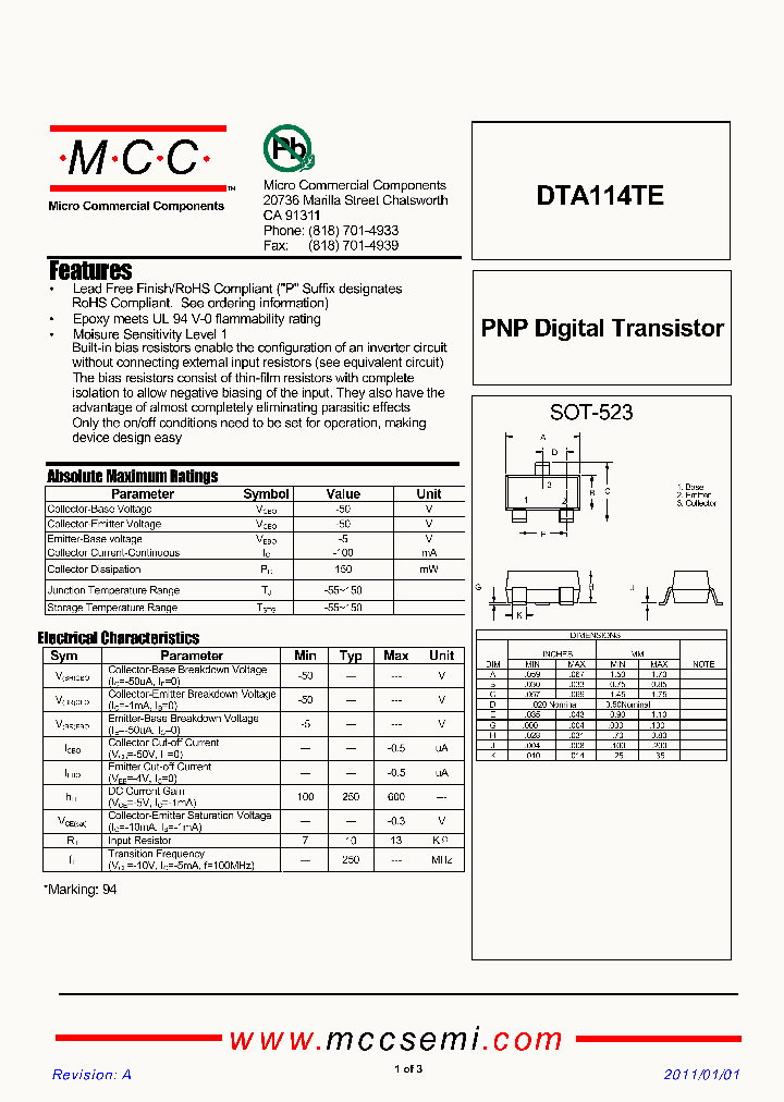 DTA114TE11_5414135.PDF Datasheet
