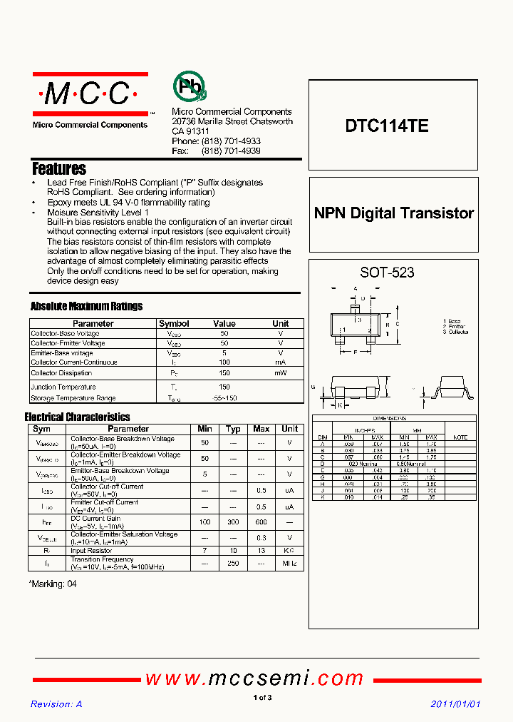 DTC114TE11_5414136.PDF Datasheet