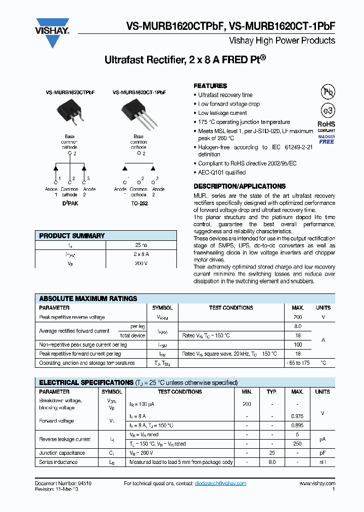 MURB1620CTPBF10_5415145.PDF Datasheet