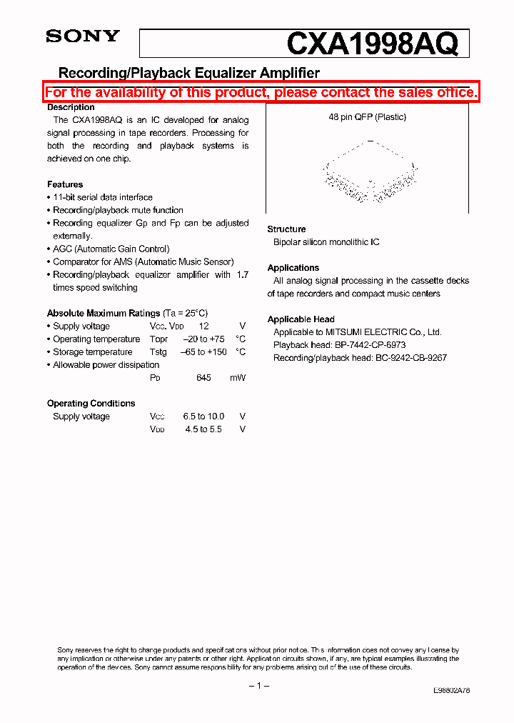 CXA1998AQ_5427838.PDF Datasheet