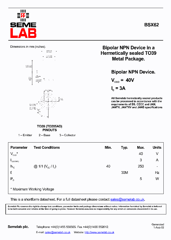 BSX62_5431219.PDF Datasheet