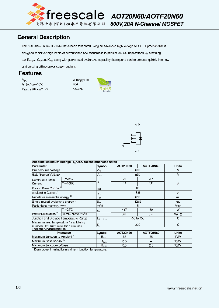 AOT20N60_5480411.PDF Datasheet