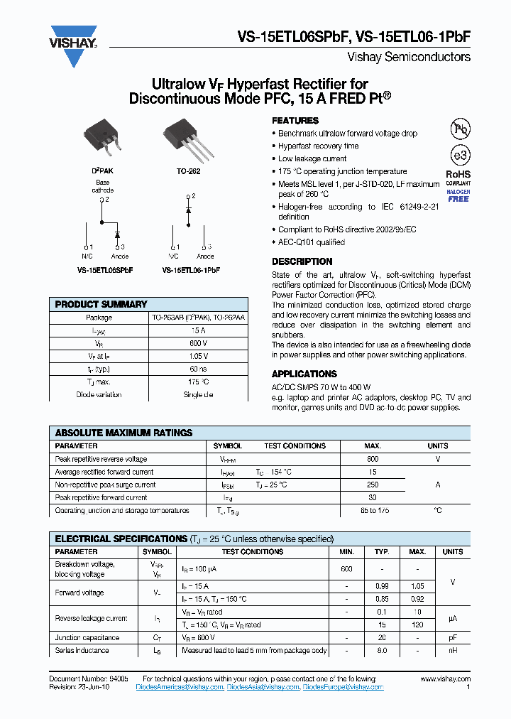 15ETL06SPBF_5481526.PDF Datasheet
