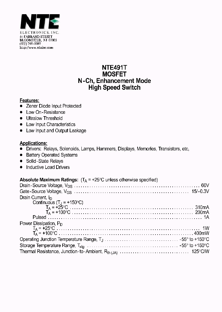 NTE491T_5482498.PDF Datasheet