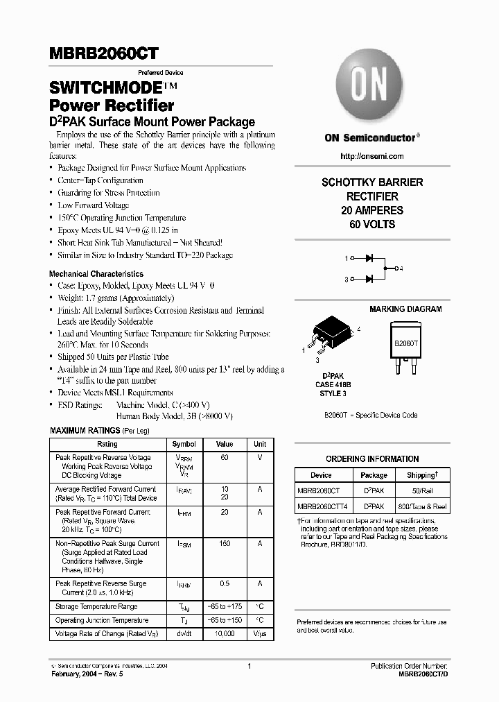 MBRB2060CTT4_5509154.PDF Datasheet