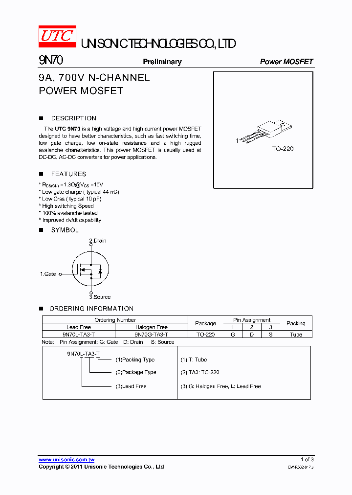 9N70L-TA3-T_5512069.PDF Datasheet