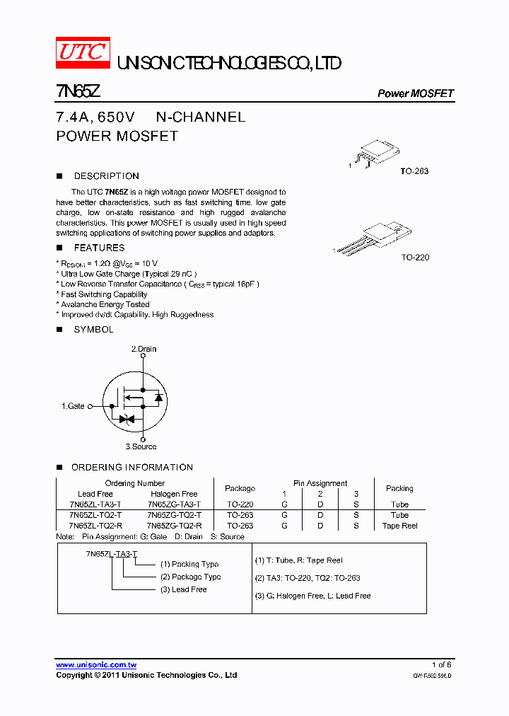 7N65ZL-TA3-T_5529843.PDF Datasheet