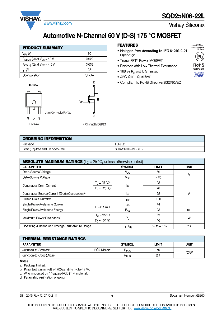 SQD25N06-22L_5542052.PDF Datasheet
