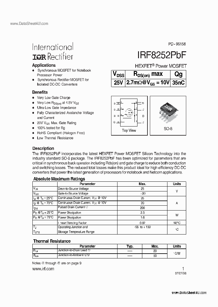 IRF8252PBF_5557775.PDF Datasheet