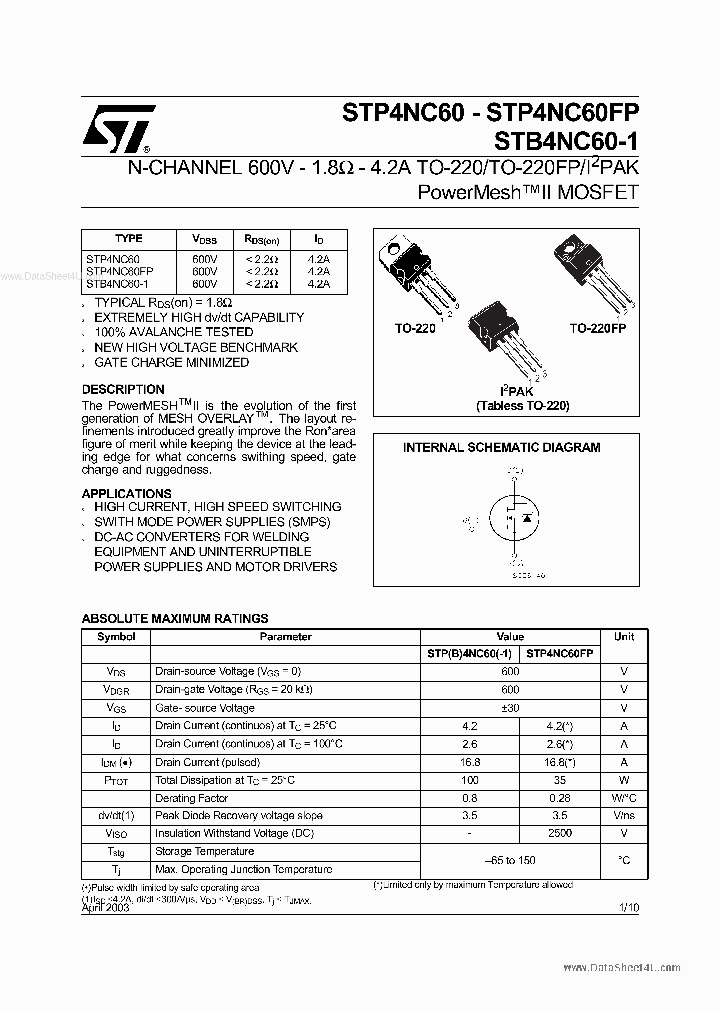 STP4NC60_5562698.PDF Datasheet