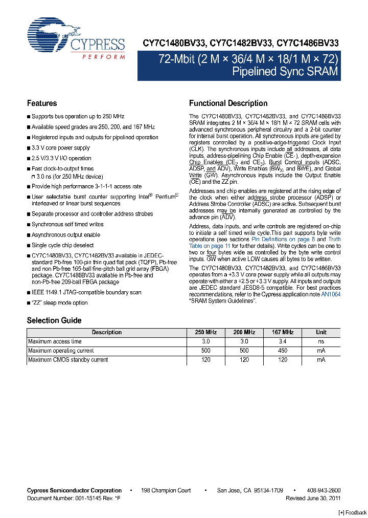 CY7C1480BV33-200AXC_5567800.PDF Datasheet